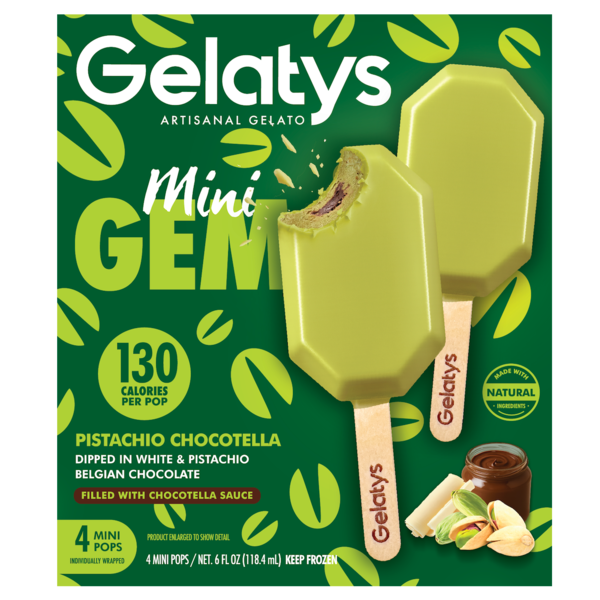 Gelatys Artisanal Gelato Pistachio Chocotella Mini Gem Pop 4 Pack
