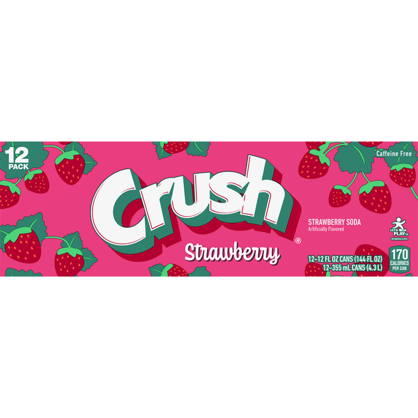 Crush Soda, Caffeine Free, Strawberry, 12 Pack Same-Day Delivery