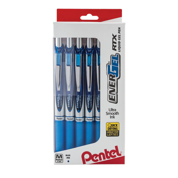 Pentel EnerGel RTX  54% Recycled Medium Point 0.7mm Retractable Liquid Gel Pens - Blue Barrel & Blue Ink