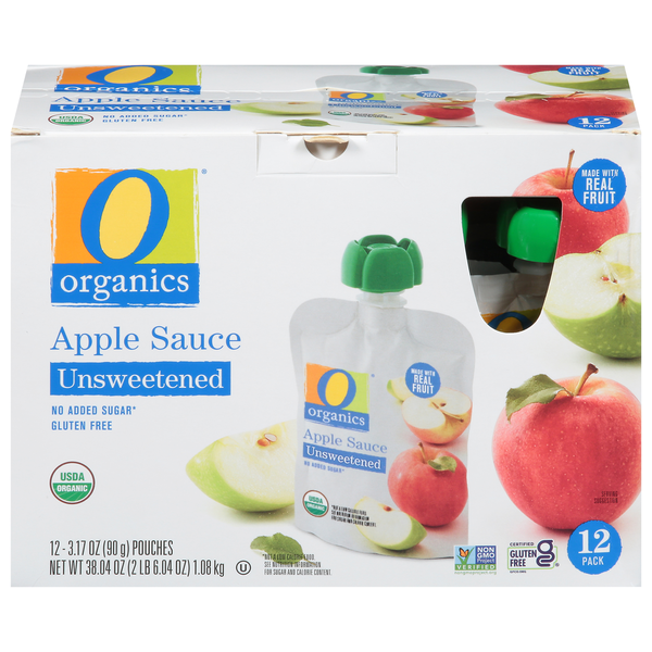 O Organics Apple Sauce, Unsweetened, 12 Pack