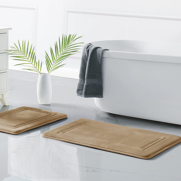 Truly Calm SILVADUR HeiQ Antimicrobial Memory Foam Bath Rug Set - Khaki