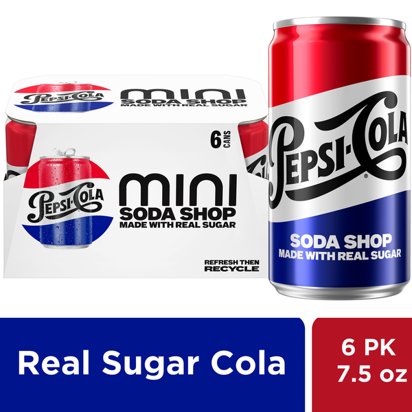 Pepsi Mini Soda Shop Real Sugar Cola 7.5 Fl Oz 6 Count Same-Day