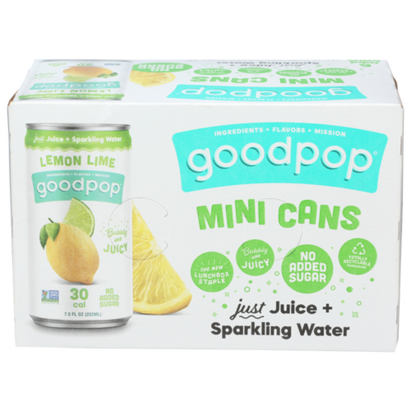 Goodpop Lemon Lime Just Juice + Sparkling Water 6 Pack Mini Cans