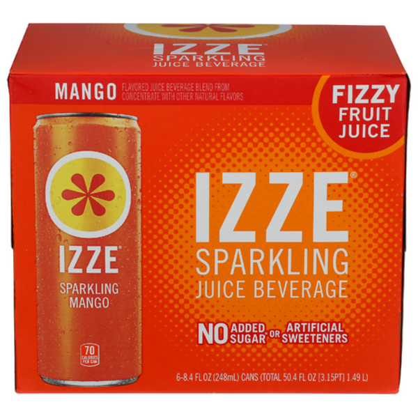 IZZE Sparkling Juice Beverage Blend, Mango, No Sugar Added, 6 Cans