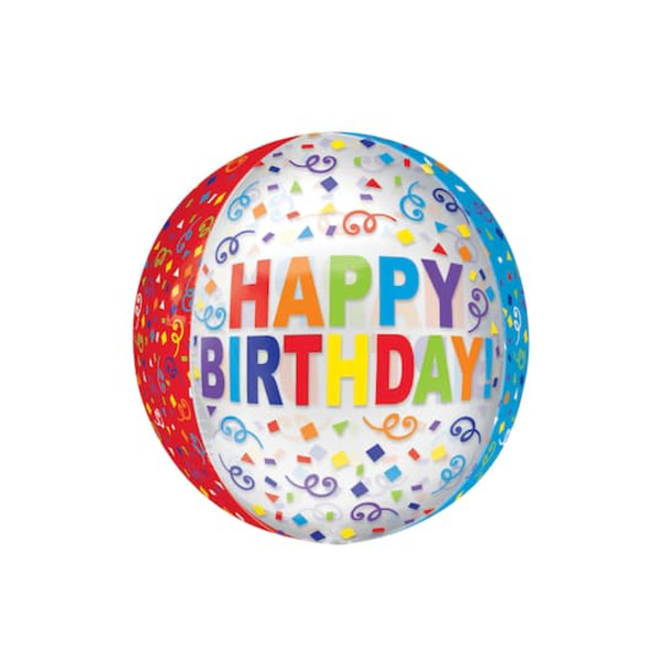 Anagram INFLATED Orbz XL 16" Happy Birthday Colorful Streamer Foil Balloon