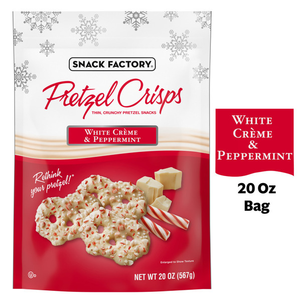 Snack Factory White Crème and Peppermint Covered Pretzel Crisps