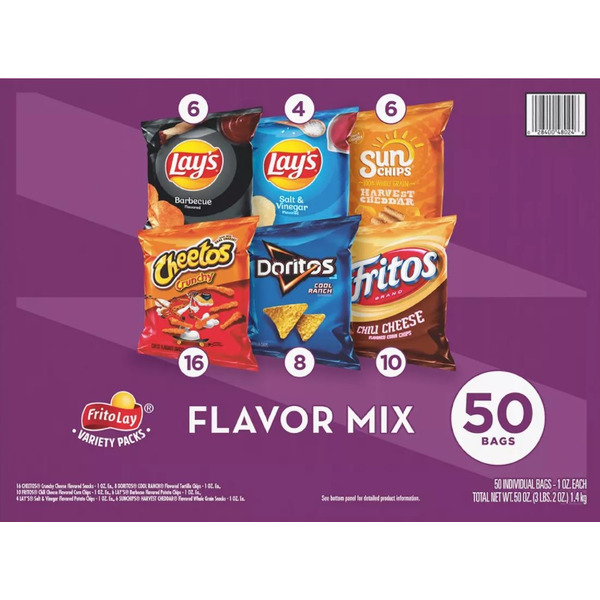 Frito-Lay Variety Packs, Flavor Mix, 50 Ct, 1 oz