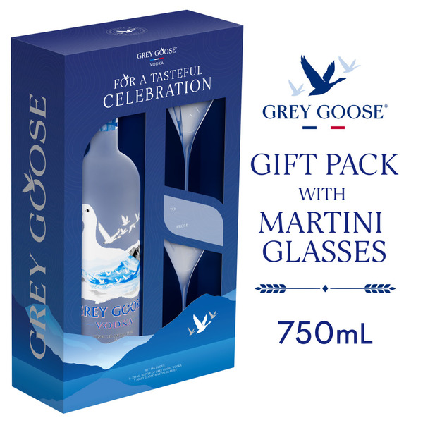 Grey Goose Vodka Gift Pack with two Branded Martini Glasses, 750