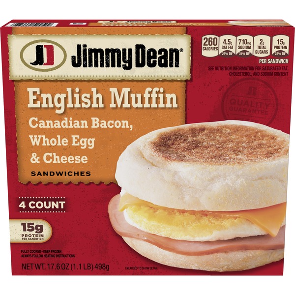 Jimmy Dean Canadian Bacon Whole Egg Cheese Sandwiches 4 Ct Instacart