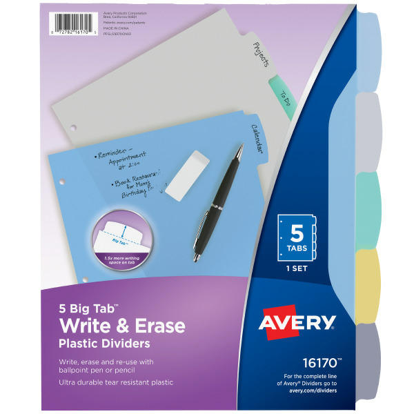 Avery Dividers, Plastic, Write & Erase