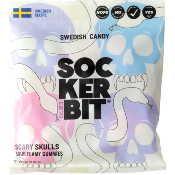 Sockerbit Swedish Candy Scary Skulls Sour Foamy Gummies