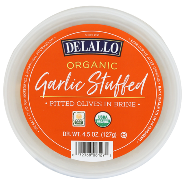 Delallo Organic Garlic Stuffed Pitted Green Olives