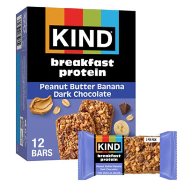 KIND Breakfast Peanut Butter Banana Dark Chocolate Gluten Free Protein Snack Bars, 1.76 oz, 12 Count