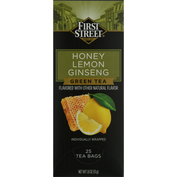 First Street Green Tea, Honey Lemon Ginseng, Tea Bags