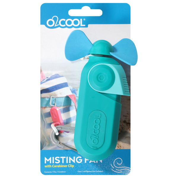 O2COOL Teal Misting Fan with Carabiner Clip Same-Day Delivery or