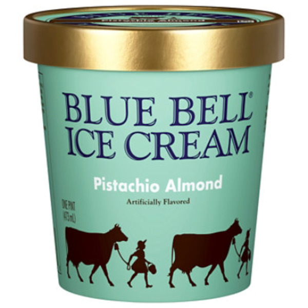 Blue Bell Pistachio Almond Flavored Ice Cream Accented With Pieces Of Crunchy Chopped Roasted Almonds