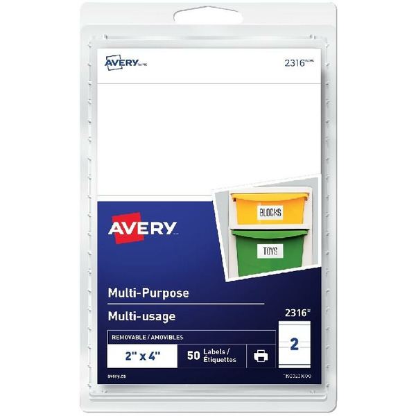 Avery 2" x 4" White Print or Write Removable Rectangular Multi-Use ...