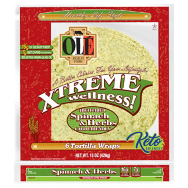 Ole Xtreme Wellness Spinach & Herbs, 10" Tortillas, Keto Friendly