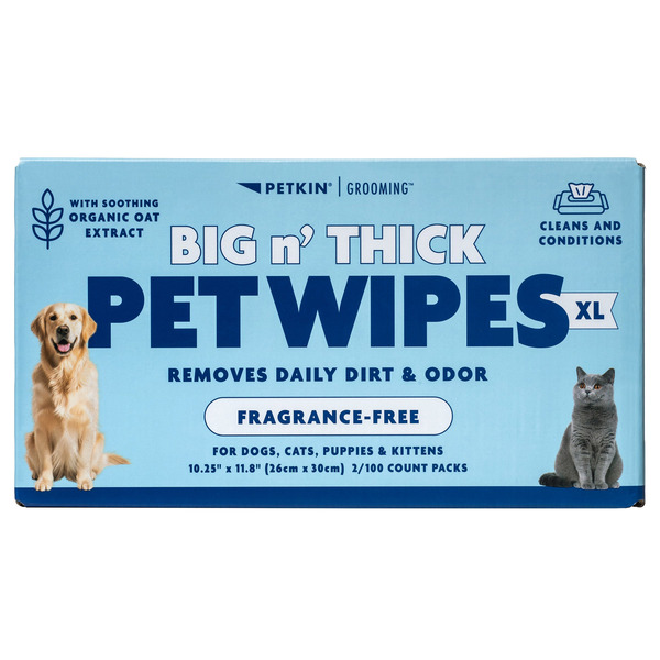 Petkin Grooming Big n' Thick Fragrance-Free Pet XL Wipes, 200-count