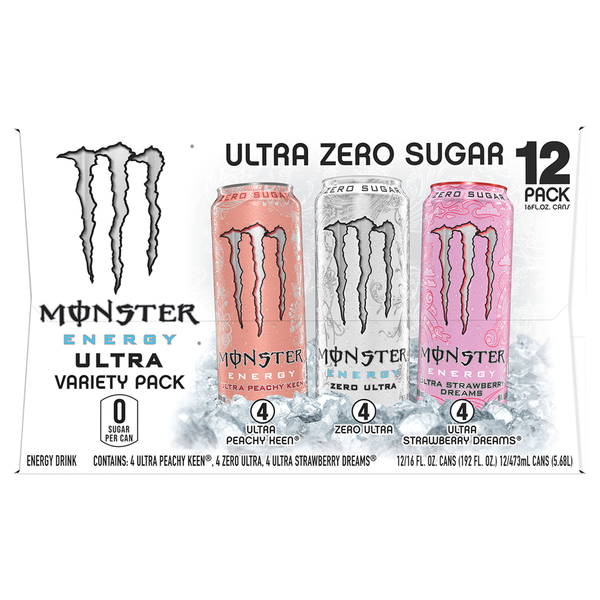 Monster Zero Sugar Peachy Keen/Zero/Strawberry Dreams Energy Drink