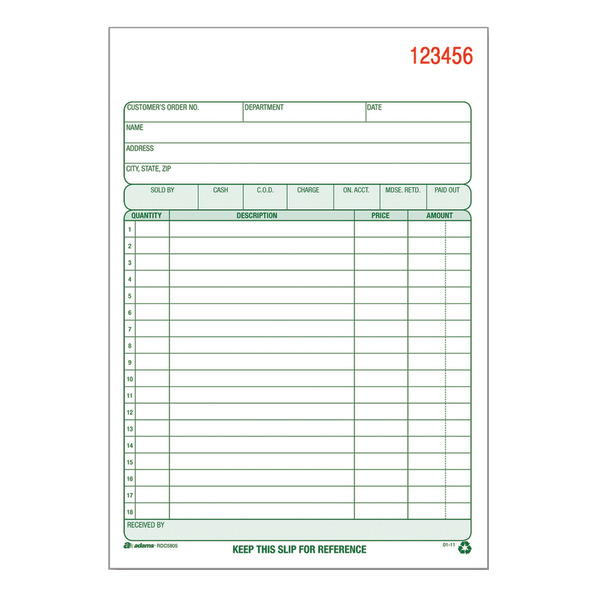 Adams RDC5805 6" x 8" 2-Part Recycled Sales Order Book