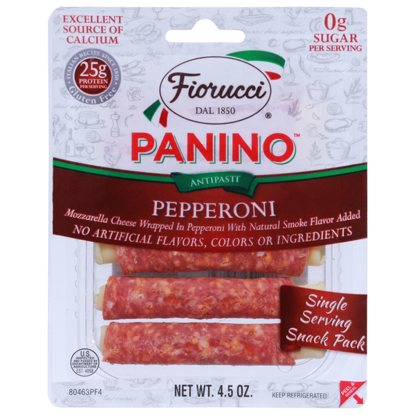 Fiorucci Pepperoni Wrapped Mozzarella Cheese Panino, Easy to Open Packets, Resealable Package