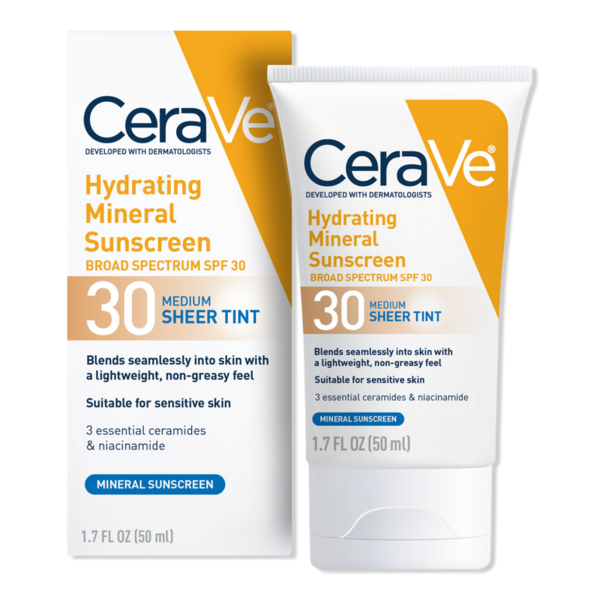 CeraVe Hydrating Mineral Sunscreen Face Lotion with Sheer Tint SPF 30 - Medium