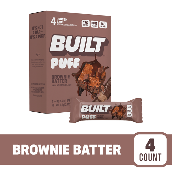 BUILT Puff Protein Bar, Brownie Batter, 4ct Box