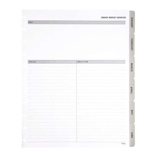 TUL Discbound Monthly Planner Refill Pages Set With 12 Tab Dividers, Letter Size, 2027 - Gray