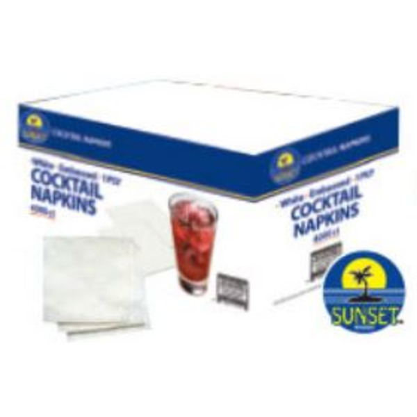 Sunset - White, 1-Ply Cocktail Napkins - 4000/cs