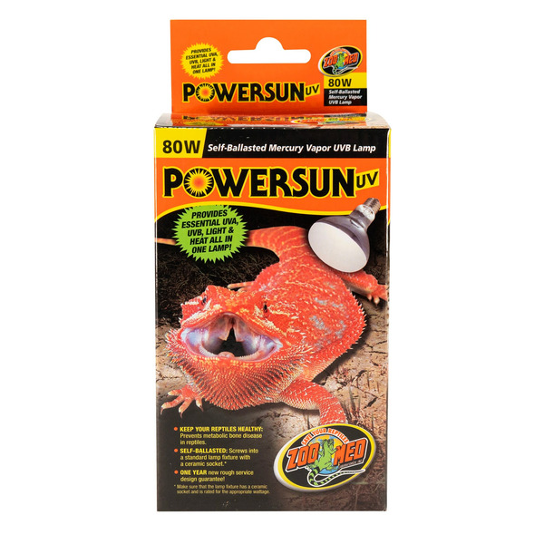 Zoo Med 80w Powersun Uv Self-ballasted Mercury Vapor Uvb Lamp