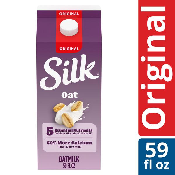 Silk Oat Milk, Original, Dairy Free, Gluten Free, Deliciously Creamy Vegan Milk with 5 Essential Nutrients, 59 fl oz