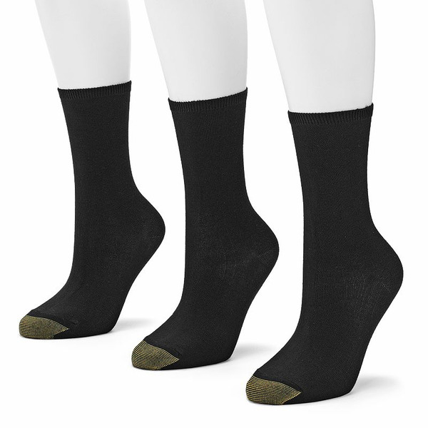 GOLDTOE 3-pk. Castaway Crew Socks, Women's, Size: 9-11, Black