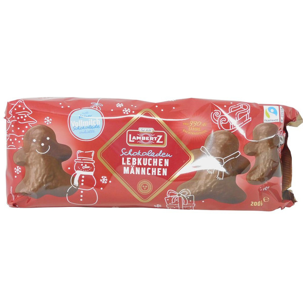 Lambertz Soft Gingerbread Men Cookies Coated in Milk Chocolate