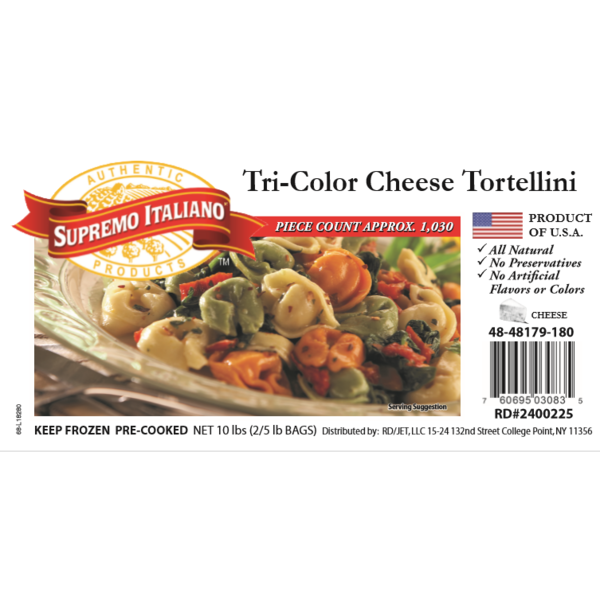 Frozen Supremo Italiano - Tri Color Tortellini- 10 lb