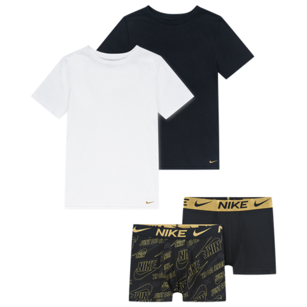 Nike Boys' Grade School 4-Piece Boxer Brief & Undershirt Set, L - Black/Black