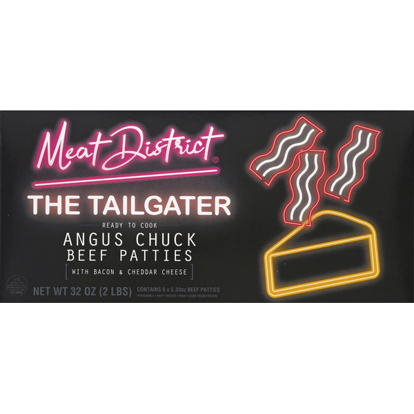 Meat District Patties, with Bacon & Cheddar Cheese, The Tail Gater, Angus Chuck Beef (6 each