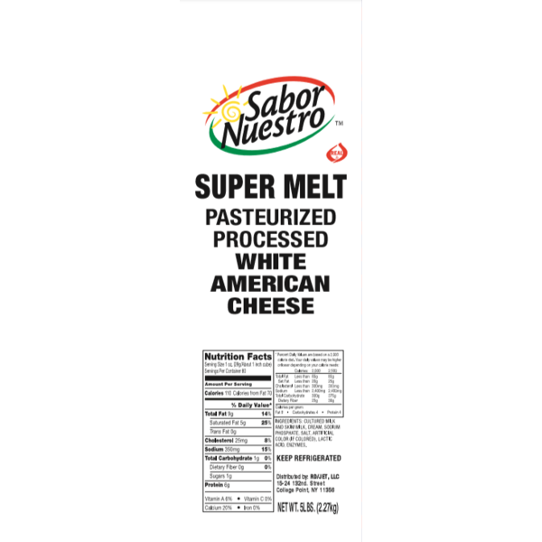 Sabor Nuestro - White American Cheese, Super Melt - 5 lbs