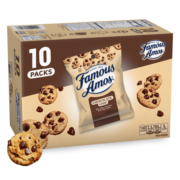 Famous Amos Classic Chocolate Chip Cookies, Bite-size cookies, Sweet Treats, 10 Pack Box, 1oz Bag