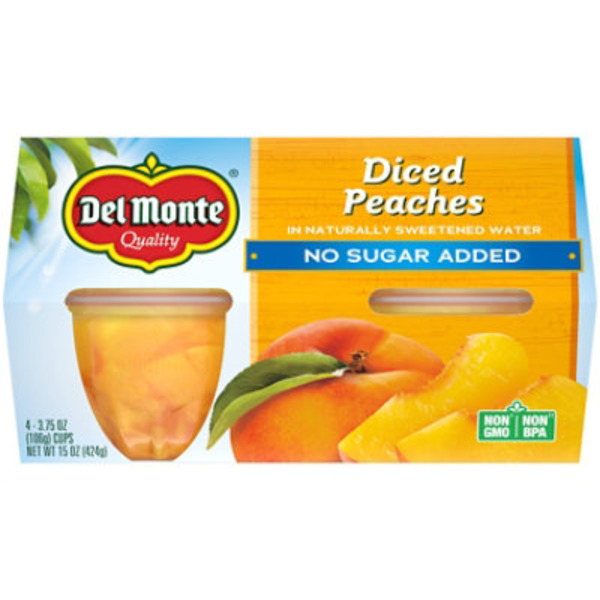 Del Monte No Sugar Added Diced Peaches Plastic Fruit Cup Snacks