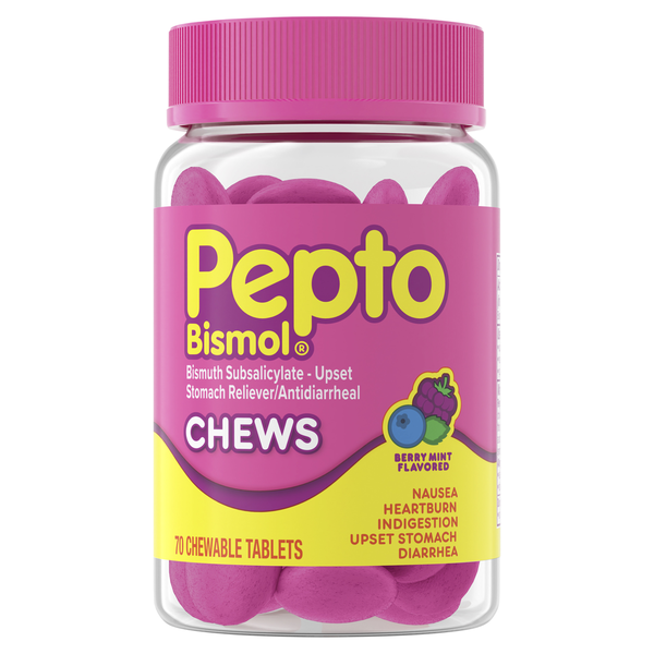 Pepto Bismol Chews, Berry Mint Flavor, 70 Chewable Tablets Same-Day Delivery