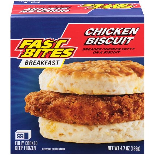 Fast Bites Breakfast Chicken Biscuit, Breaded Chicken Patty on a