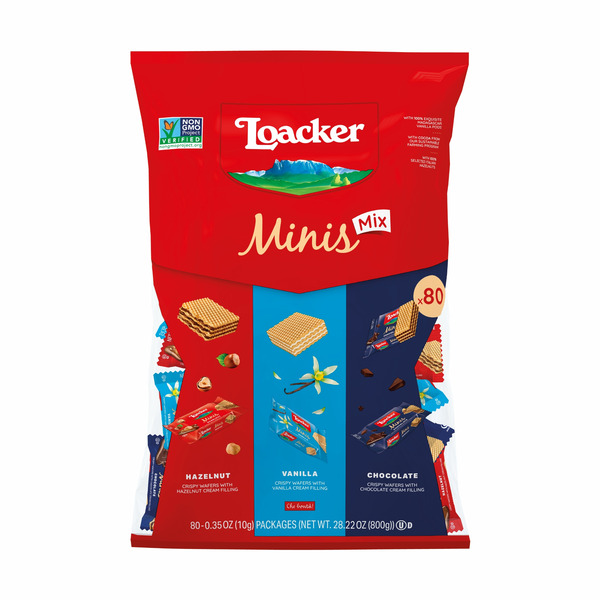Costco Loacker Minis, NONGMO Variety pack of cremefilled wafer