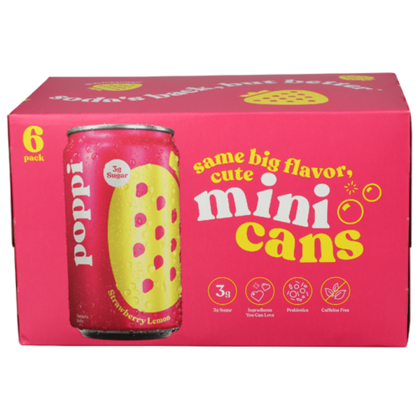 Poppi Strawberry Lemon Prebiotic Soda 6 Pack