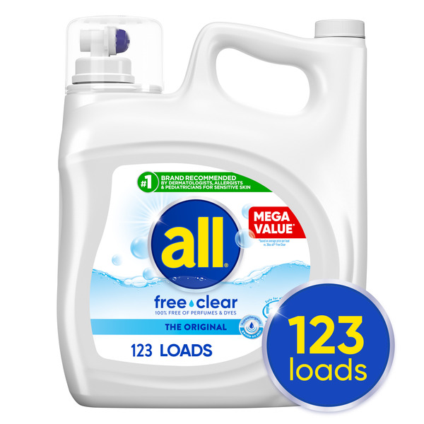 All Liquid Laundry Detergent, Free Clear, 184.5 fl oz, 123 Loads
