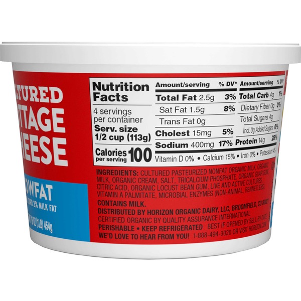Horizon Organic Lowfat Small Curd Cultured Cottage Cheese 16 Oz