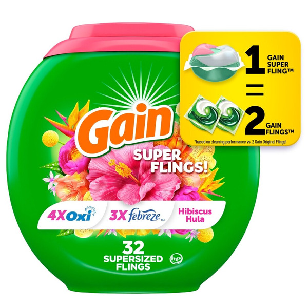 Gain Super Flings Hibiscus Hula Laundry Detergent Pacs Same-Day