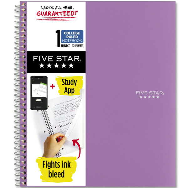 Five Star 1 Subject, College Ruled Wirebound Notebook - Amethyst Purple