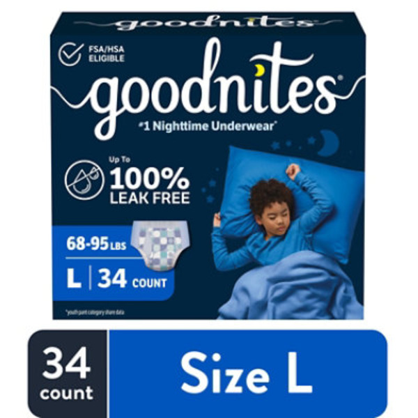 Goodnites Boys' Nighttime Bedwetting Underwear, Size Large (68-95 lbs)