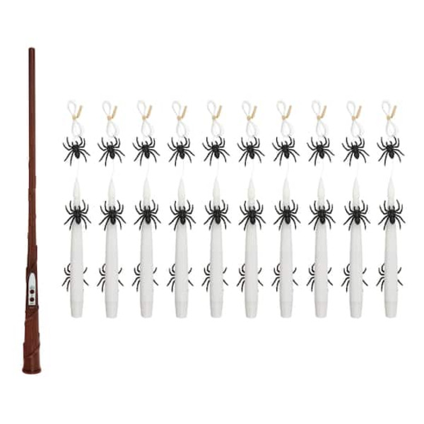 Ashland White LED Hanging Taper Candles with Spiders